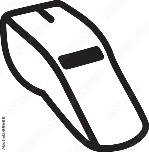 A stark monochrome image of a whistle, captured in a simple and iconic line art style, evokes a sense of authority, sport, and signaling.