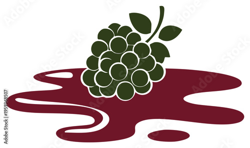 Stylized Bunch of Grapes in Dark Red Wine Splash