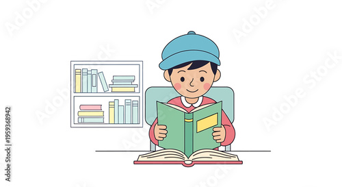 Young boy reading a book.