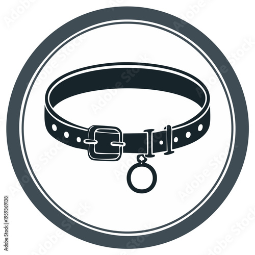 Dog Collar Icon in Circle Frame Pet Accessory Isolated Round Vector