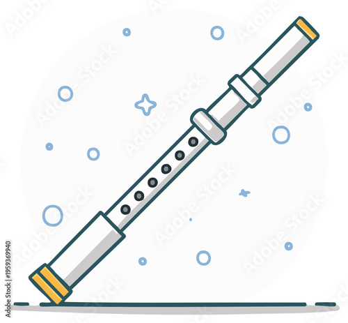 Illustration of a simple stylized white recorder with colored elements on a dotted light background