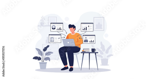 Remote worker managing multiple projects and tasks efficiently on a laptop in a modern home office setting