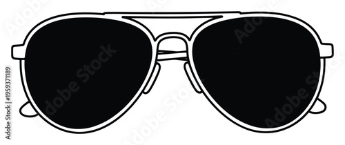 Aviator sunglasses icon with dark lenses and a bold frame representing classic style and sun protection, ideal for visual media, summer themes, and stylish accessory visuals.