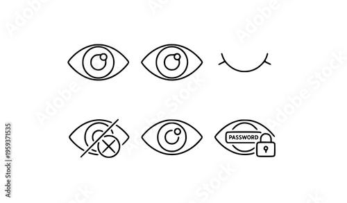 Eye visibility linear icon set password hide show vector
