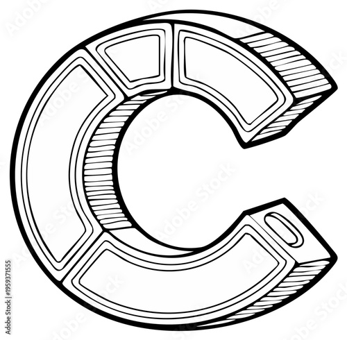 Circular Segmented Shape Isometric Drawing Sketch Contour Diagram Visualization