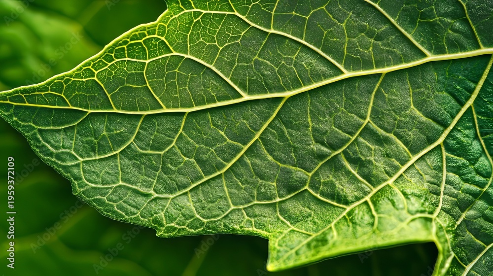 Fototapeta premium Close-Up Photo of a Green Leaf Surface with Detailed Veins for Nature and Botany Illustrations