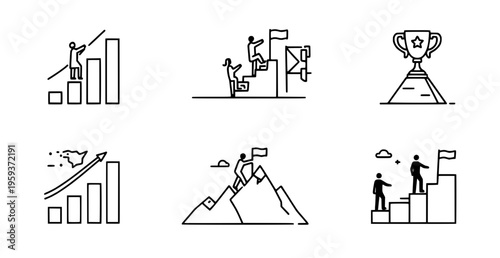 Business success and growth concept with line icons