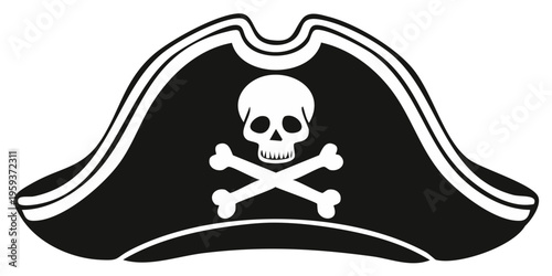Black pirate hat with skull and crossbones emblem design