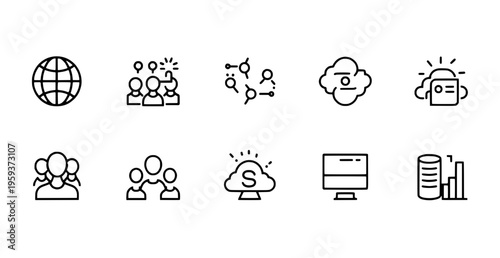 Collection of modern line style business and technology icons