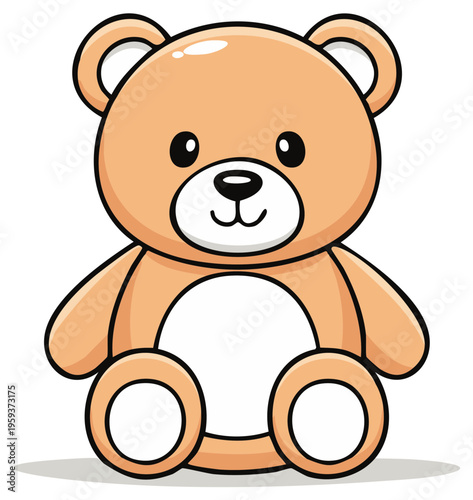 Cute cartoon teddy bear illustration sitting, friendly, playful, classic toy character