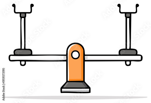 Hand-drawn illustration of a balanced seesaw playground equipment