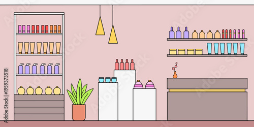 Cosmetics store graphic shop color interior sketch illustration vector 