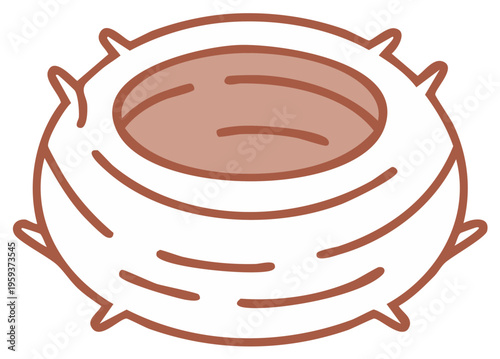 Cartoon Nest with Brown Interior, Simple Wildlife Illustration