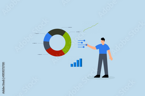 Investment portfolio adjustment, businessman fund manager adjusts his portfolio pie chart based on  concept of inflation and interest rates