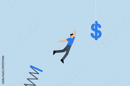 Pay raise, businessman leaping to grab dollar symbol cash