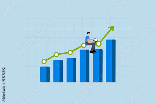 Work improvement, businessman using laptop to enhance data charts and graphs
