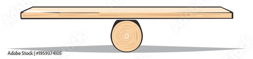 Wooden plank balancing on log showing equilibrium and instability concept
