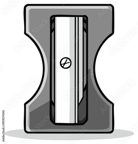 Illustrated pencil sharpener with a grayscale cartoon style for school and educational use