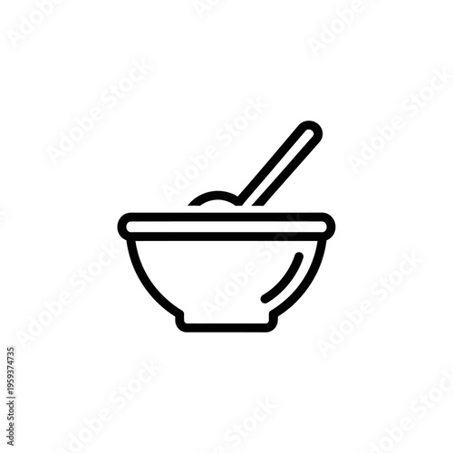 Minimalist Line Art of a Bowl with a Spoon for Food and Dining Themes