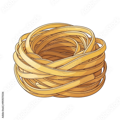 Fettuccine pasta nest isolated on white background