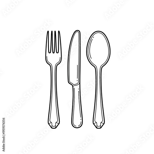 Minimalist Line Drawing of Fork, Knife, and Spoon for Tableware Design