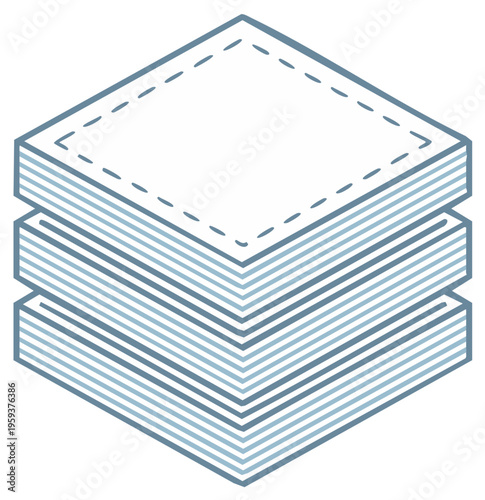 Minimalist isometric layered stack with dashed border representing structured data or hierarchical information