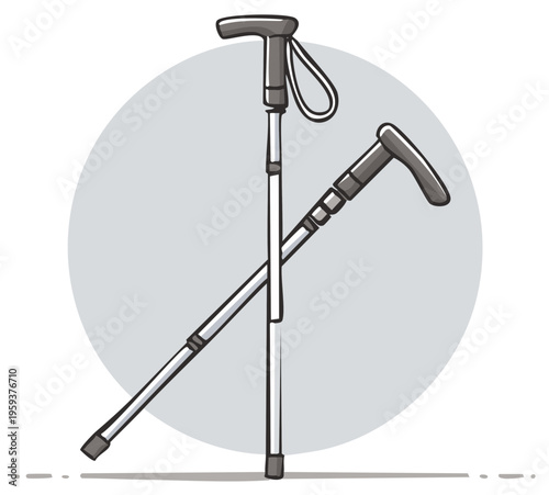 Two Trekking Poles Crossed Together Symbolizing Hiking and Outdoor Adventure