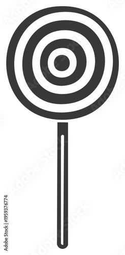 Black and White Concentric Circle Lollipop Vector Icon Sweet Candy Illustration