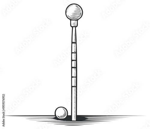 Vintage croquet mallet and ball illustration