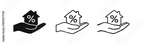 Hand Holding House with Percentage Sign Icon Set (Mortgage Interest)