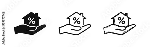 Hand Holding House with Percentage Sign Icon Set (Property Loan)
