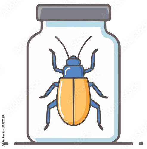 Cartoon Beetle Bug Specimen Display Jar Entomological Oddity Isolated Illustration