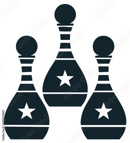 Stylized illustration of three decanter bottles with star emblems.