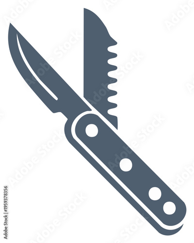 Simple dark grey folding multi tool pocket knife with sharp blade and serrated saw for general use