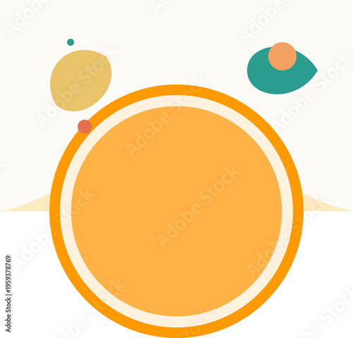 Minimalist digital illustration featuring a bright orange sun rising over a simple horizon line