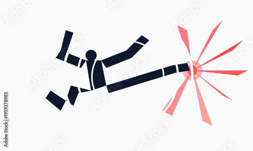 A minimalist graphic illustration of a martial artist executing a powerful flying side kick move