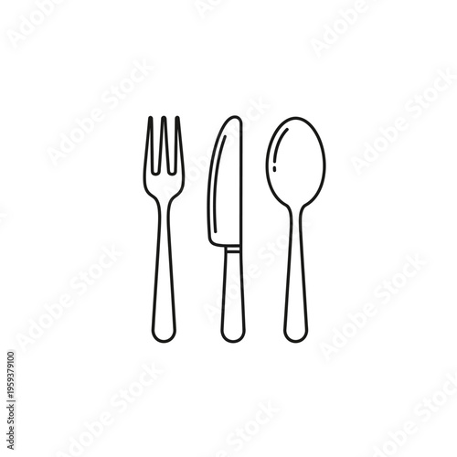Minimalistic Black and White Fork, Knife, and Spoon Set for Dining and Cutlery Collection