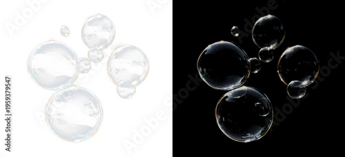 Valokuva Transparent soap bubbles with a glossy surface and iridescent highlights