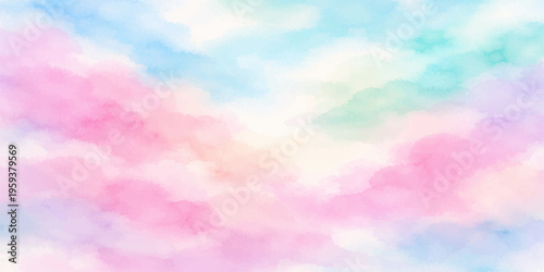 Abstract watercolor background with colorful bokeh elements creates a beautiful bright summer sky and cloudscape atmosphere filled with sunlight