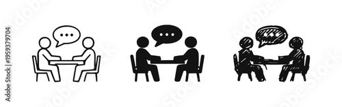 Two People Talking Discussion Icon Set - Interview, Meeting, or Conversation Vector Symbols