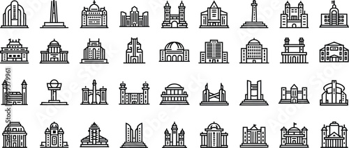 Collection of iconic landmarks and famous buildings illustrations