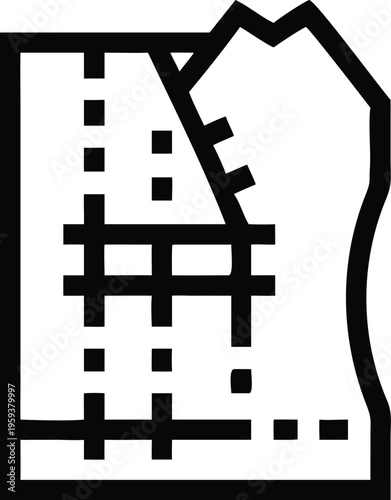 A tattered graph paper sheet outline icon with a jagged, ripped edge detail