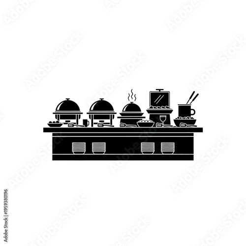 Modern Buffet Line with Hot Dishes and Beverage Station for Events