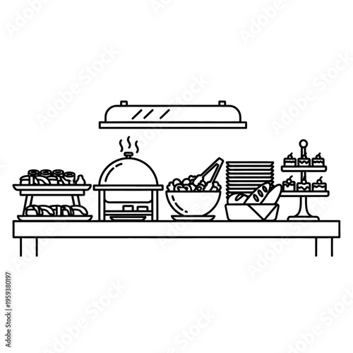 Modern Buffet Table with Various Food Items for Catering Events and Gatherings