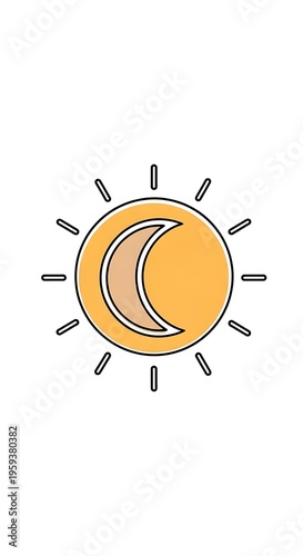 Sun with crescent moon icon.