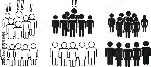 Diverse group of people illustrations in various shades