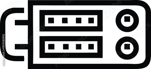 A black outline icon of a USB flash drive with indicator lights for data storage