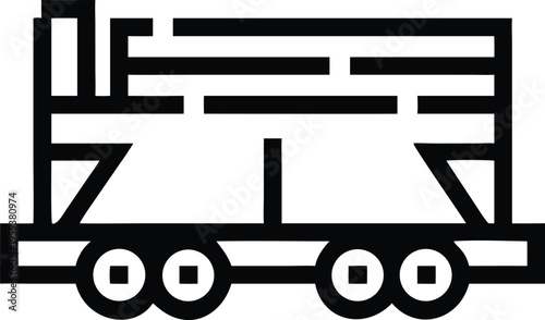 A bold black outline icon showing a flatbed truck transporting construction materials or lumber
