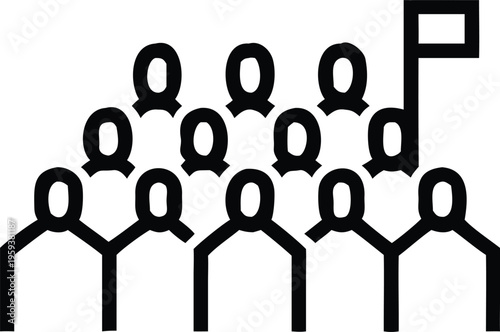 A group of people stand together with a flag symbolizing unity and collective action