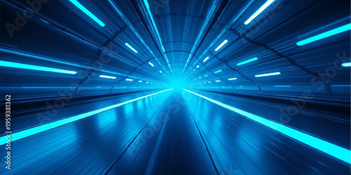 Abstract motion background of fast light trails blurring through a city tunnel highway as a high-speed car or metro train creates a perspective of futuristic transport and movement